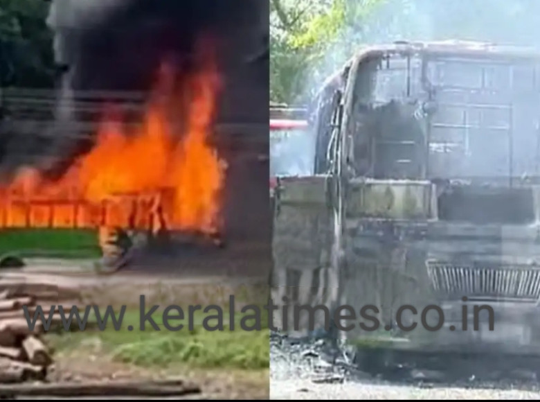 കോഴിക്കോട് മാങ്കാവ് ഓടിക്കൊണ്ടിരുന്ന സ്വകാര്യ ബസ്സിന് തീ പിടിച്ചു